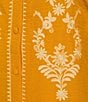 Calessa Embroidered Placement Print Ruffle Split V-Neck 3/4 Sleeve Button-Front Tunic, Color:Mustard/Cream - Image 4