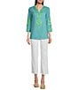 Calessa Embroidered Retro Printed Split V-Neck 3/4 Sleeve Tunic, Color:Lime/Green - Image 5