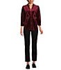 Calessa Embroidered Ruffle Split V-Neck 3/4 Sleeve Button Front Velvet Tunic, Color:Crimson - Image 4