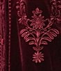 Calessa Embroidered Ruffle Split V-Neck 3/4 Sleeve Button Front Velvet Tunic, Color:Crimson - Image 5