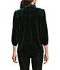 Calessa Embroidered Ruffle Split V-Neck 3/4 Sleeve Button Front Velvet Tunic, Color:Emerald - Image 2