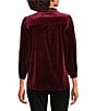 Calessa Embroidered Ruffle Split V-Neck 3/4 Sleeve Button Front Velvet Tunic, Color:Crimson - Image 2