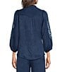 Calessa Embroidered Ruffle Trim Mandarin Collar 3/4 Puff Sleeve Button-Front Top - Image 6