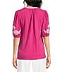 Calessa Embroidered Split V-Neck Elbow Puff Sleeve Tunic - Image 2