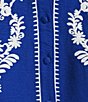 Calessa Embroidered Split V-Neck 3/4 Sleeve Button Front Closure Tunic, Color:Blue/White - Image 4
