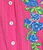 Calessa Embroidered Split V-Neck 3/4 Sleeve Shirttail Hem Button-Front Tunic, Color:Pink - Image 4