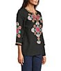 Calessa Embroidered Split V-Neck 3/4 Sleeve Tunic - Image 3