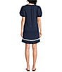 Calessa Embroidered Split V-Neck Short Balloon Sleeve Shift Dress - Image 2