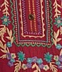 Calessa Embroidered Patchwork Split V-Neck Wrist Length Sleeve Tunic, Color:Crimson/Multi - Image 6