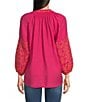 Calessa Embroidered Print Pattern Split V-Neck Long Sleeve Tunic, Color:Fuchsia/Orange - Image 2