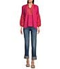 Calessa Embroidered Print Pattern Split V-Neck Long Sleeve Tunic, Color:Fuchsia/Orange - Image 3