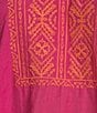 Calessa Embroidered Print Pattern Split V-Neck Long Sleeve Tunic, Color:Fuchsia/Orange - Image 4