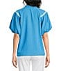 Calessa Embroidered Split V-Neck Short Raglan Puff Sleeve Tunic - Image 2