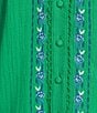 Calessa Embroidered Split V-Neck Short Sleeve Button Front Tunic, Color:Green - Image 4