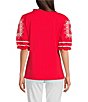 Calessa Embroidered Split V-Neck Short Sleeve Tunic, Color:Red - Image 2