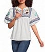 Calessa Embroidered Split V-Neck Short Sleeve Tunic - Image 1