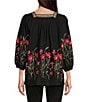 Color:Black Multi - Image 2 - Embroidered Square Neck 3/4 Sleeve Pullover Blouse