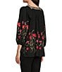 Color:Black Multi - Image 4 - Embroidered Square Neck 3/4 Sleeve Pullover Blouse