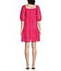 Calessa Embroidered Square Neck Elbow Sleeve Pullover Dress, Color:Pink - Image 2