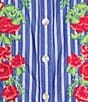 Calessa Embroidered Stripe High Ruffle Split V-Neck Elbow Sleeve Button Front Tunic, Color:Blue/White - Image 4