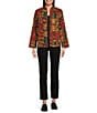 Calessa Festive Patchwork Stand Collar Long Sleeve Button-Front Reversible Shirt Jacket, Color:Emerald Multi - Image 7