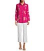 Calessa Floral Embroidered Point Collar Long Sleeve Button Front Tunic, Color:Fuchsia Multi - Image 3