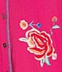 Calessa Floral Embroidered Point Collar Long Sleeve Button Front Tunic, Color:Fuchsia Multi - Image 4