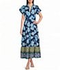 Calessa Floral Split V-Neck Elasticized Short Sleeve Tiered Maxi Dress - Image 1