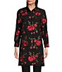 Color:Red/Black - Image 3 - Floral Woven Point Collar Long Sleeve Button Front Tunic Duster