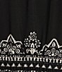 Color:Black/White - Image 3 - Henna Border Print Jersey V-Neck Short Sleeve Smocked Waist A-Line Midi Dress