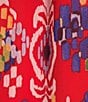 Calessa Ikat Mesh Knit Round Split Neck 3/4 Sleeve Button Front Tunic, Color:Red Multi - Image 4