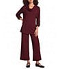 Calessa Jacquard Knit Check Cowl Neck Long Roll-Tab Sleeve Top - Image 3