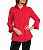 Calessa Jacquard Knit Ruffle Mock Neck 3/4 Sleeve Front Partial Zip Tunic - Image 1