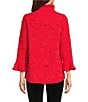 Calessa Jacquard Knit Ruffle Mock Neck 3/4 Sleeve Front Partial Zip Tunic - Image 2