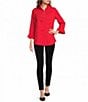 Calessa Jacquard Knit Ruffle Mock Neck 3/4 Sleeve Front Partial Zip Tunic - Image 3