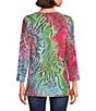 Color:Lime Multi - Image 2 - Jacquard Tie Dyed Knit V-Neck 3/4 Bell Sleeve Tunic
