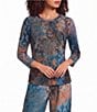 Calessa Knit Burnout Round Neck 3/4 Sleeve Coordinating Tunic - Image 1
