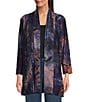 Calessa Knit Burnout Tie-Dye Print Wrist Sleeve Open-Front Cardigan, Color:Navy Multi - Image 1