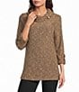 Calessa Knit Cowl Neck Long Roll-Tab Sleeve Tunic - Image 1