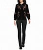 Calessa Knit Leaf Point Collar 3/4 Sleeve Button Front Shirt - Image 3
