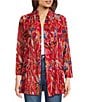 Color:Red Multi - Image 1 - Knit Mesh French Vintage Print Shawl Neck Wrist Length Sleeve Cardigan