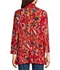 Color:Red Multi - Image 2 - Knit Mesh French Vintage Print Shawl Neck Wrist Length Sleeve Cardigan