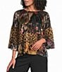 Calessa Knit Mixed Print Elastic Boat Neck 3/4 Sleeve Top - Image 1