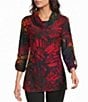 Calessa Knit Multi Color Cowl Neck Elbow Length Roll-Tab Tunic - Image 1