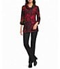 Calessa Knit Multi Color Cowl Neck Elbow Length Roll-Tab Tunic - Image 3