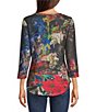 Calessa Knit Multicolor Digital Crew Neck 3/4 Sleeve Top - Image 2