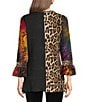 Calessa Split V-Neck Wrist Length Sleeve Embroidered Patchwork Tunic, Color:Crimson/Multi - Image 2