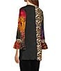 Calessa Split V-Neck Wrist Length Sleeve Embroidered Patchwork Tunic, Color:Crimson/Multi - Image 4