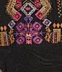Calessa Split V-Neck Wrist Length Sleeve Embroidered Patchwork Tunic, Color:Crimson/Multi - Image 6