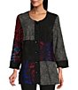 Color:Black Multi - Image 1 - Knit Patchwork Tie Dye Print Scoop Neck 3/4 Sleeve Button Front Tunic